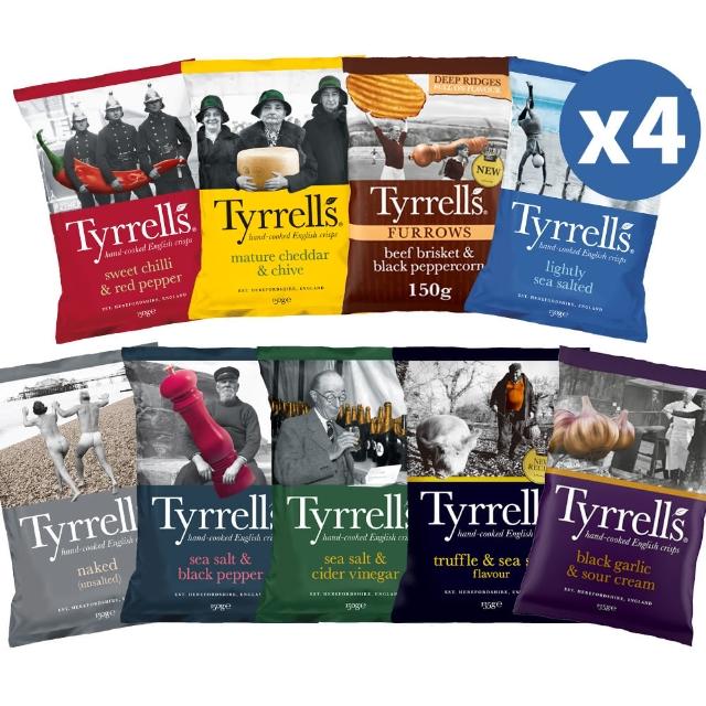【Tyrrells泰勒思】英國洋芋片150g、黑松露海鹽&黑蒜奶油135g(四包組 任選口味)