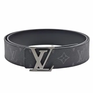 【Louis Vuitton 路易威登】M9043U Initiales 40經典Eclipse帆布銀釦雙面腰帶/皮帶(石墨色-90cm)