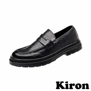 【Kiron】粗跟皮鞋/復古皮紋經典粗跟商務樂福鞋 皮鞋-男鞋(黑)