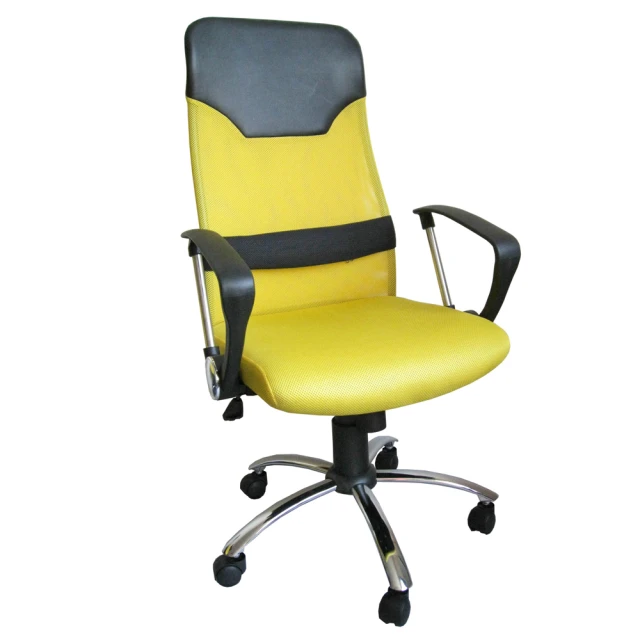 【美佳居】高級D型扶手(超透氣網布高背椅+靠腰墊)鋼管腳-辦公椅/電腦椅/主管椅(黃色)