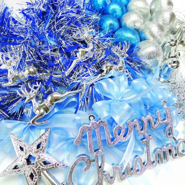 【聖誕裝飾特賣】聖誕裝飾配件包組合-藍銀色系(3尺（90cm）樹適用（不含聖誕樹 不含燈)
