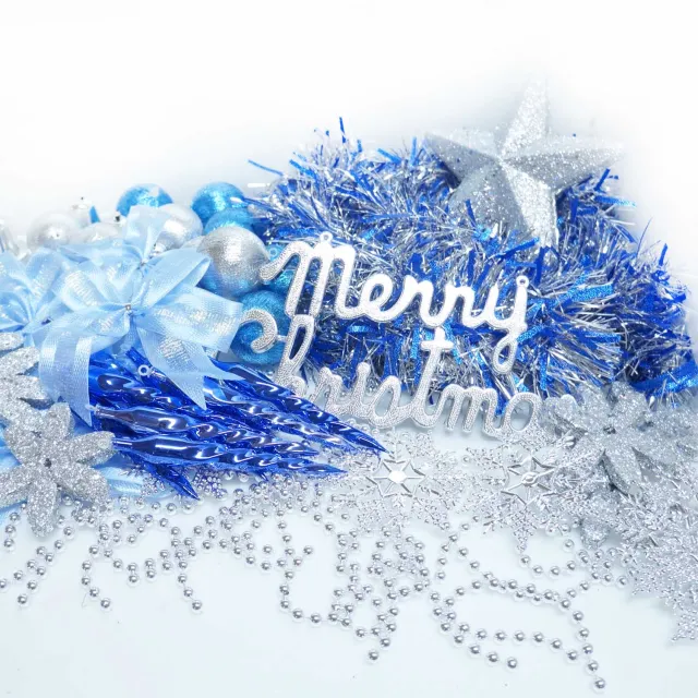 【聖誕裝飾特賣】聖誕裝飾配件包組合-藍銀色系(10尺（300cm）樹適用（不含聖誕樹 不含燈)