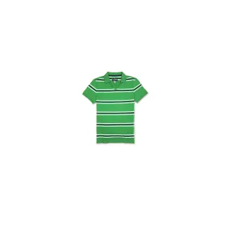 【Armani Exchange】細條紋V翻領短袖POLO男衫(綠)
