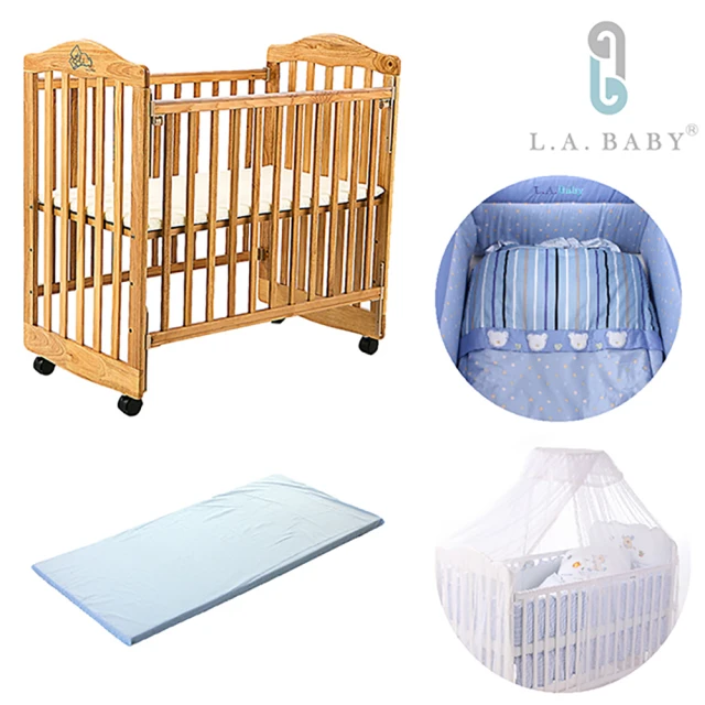 【美國 L.A. Baby】蒙特維爾美夢熊嬰兒床-超值優惠組合(嬰兒床+純棉五件式寢具組 適用育嬰 託嬰中心)