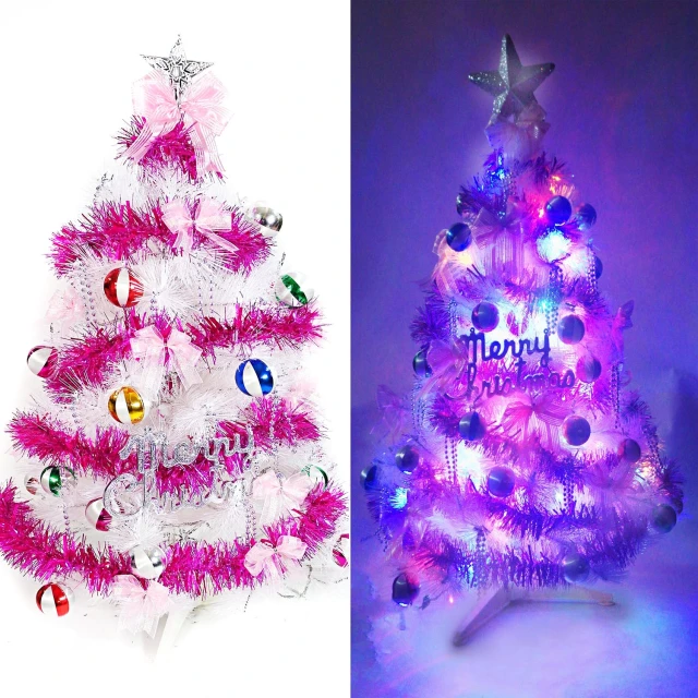 【摩達客】耶誕-3尺/3呎-90cm台灣製特級白色松針葉聖誕樹(含繽紛馬卡龍粉紫色/含100燈LED燈串/附控制器)