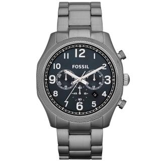 【FOSSIL】鋼鐵力士三眼計時碼錶-鐵灰(FS4863)