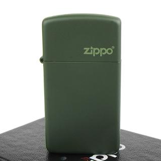 【ZIPPO】美系-LOGO字樣打火機-Green Matte軍綠烤漆(窄版)