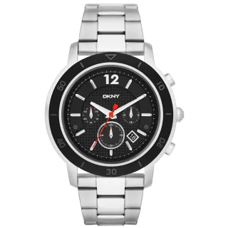 【DKNY】嶄新跳動三眼計時腕錶-黑面銀(NY2164)