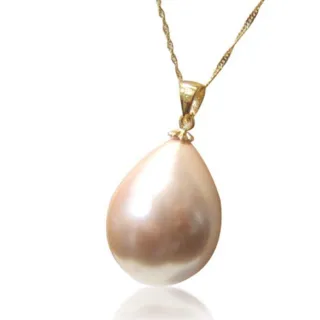 【小樂珠寶】585純14K金南洋深海貝珍珠貝珠項鍊(大顆粒15*19mm胖橢圓胖水滴形黃k台或白k台隨機出貨)