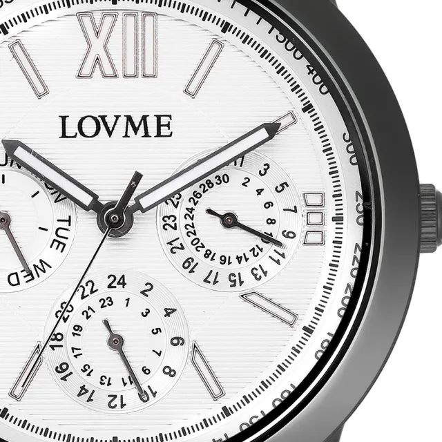 【LOVME】極品時尚三眼腕錶(IP黑x白圈)
