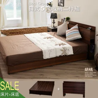 【久澤木柞】日式收納多功能5尺雙人二件床組(床頭+床底)