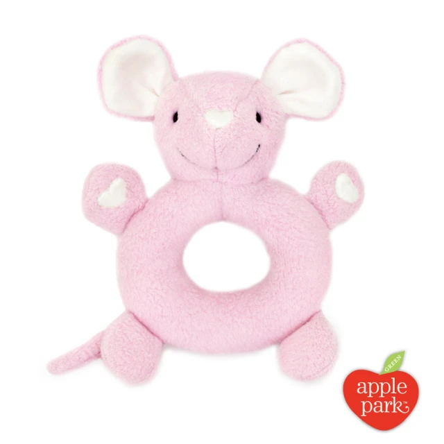【Apple Park】有機棉手搖鈴啃咬玩具 - 粉紅鼠