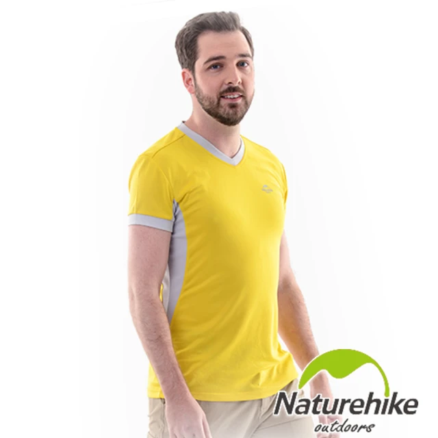 【Naturehike-NH】速乾排汗V領短袖機能服 男款(檸檬黃)