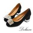 【Deluxe】奢華水鑽綴包頭粗跟鞋(黑)