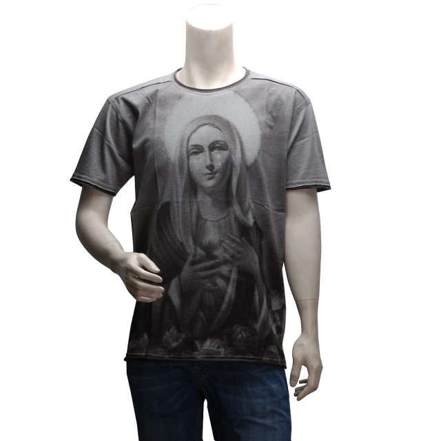 【DOLCE & GABBANA】聖母圖案圓領短袖T恤(灰色G8CG6T-G7TO1)