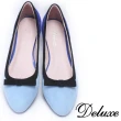 【Deluxe】簡約色塊拼接麂皮平底鞋(藍色)