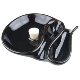 【柘製作所】日本進口-陶瓷製煙灰缸-可置放兩支煙斗(黑色)