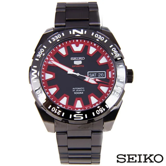 【SEIKO精工】精工5夜光自動上鏈槍黑色不鏽鋼男士錶(SRP749K)