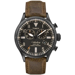 【TIMEX】天美時雙眼計時腕錶Waterbury Chronograph系列手錶(黑面/褐色帶 TXT2P64800)