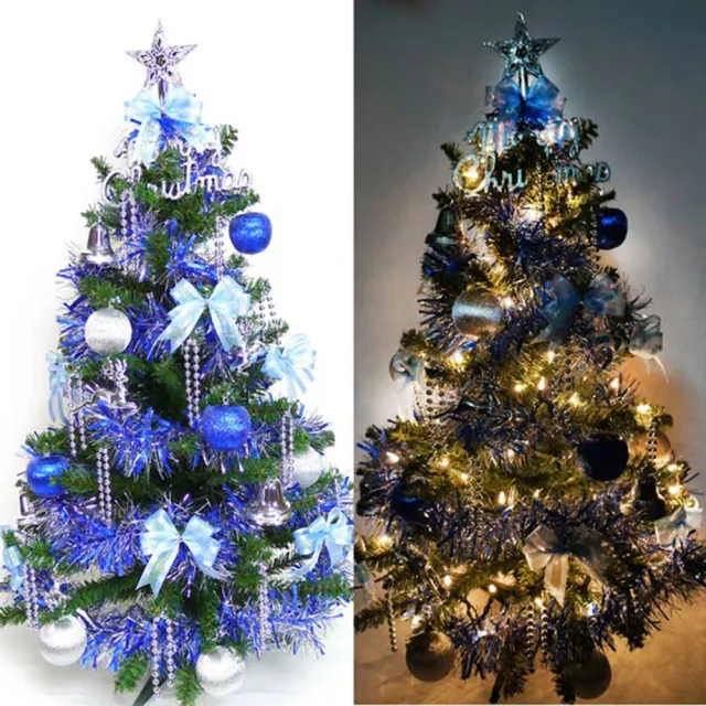【摩達客】耶誕-3尺/3呎-90cm幸福一般型裝飾綠聖誕樹(含藍銀色系配件/含100燈鎢絲樹燈串/本島免運費)/