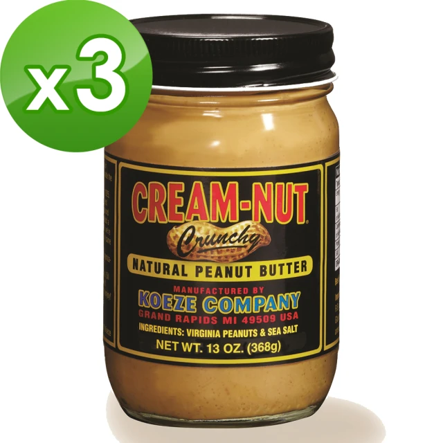 Koeze 酷滋顆粒花生醬x3入 美國知名花生醬品牌 Momo購物網