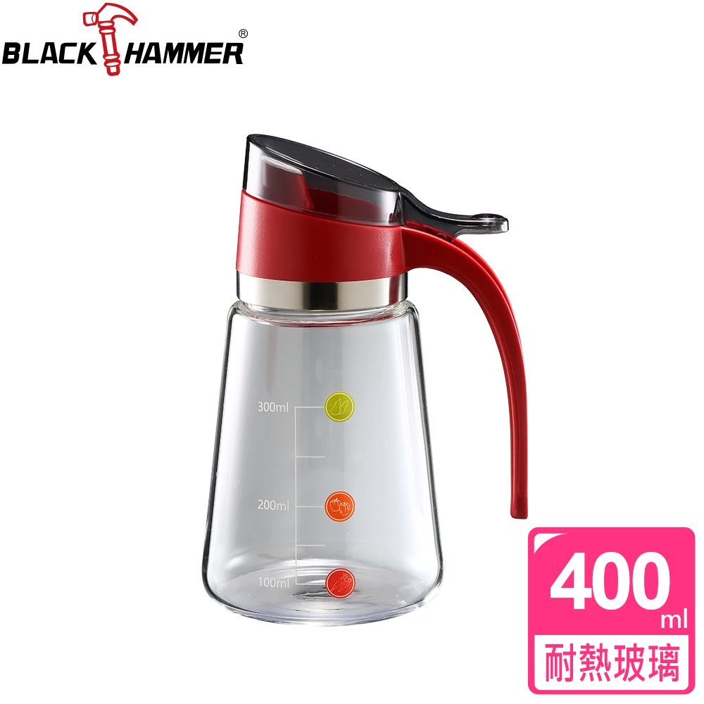 【義大利 BLACK HAMMER】晶漾巧廚耐熱玻璃多功能油壺-紅色(400ML)