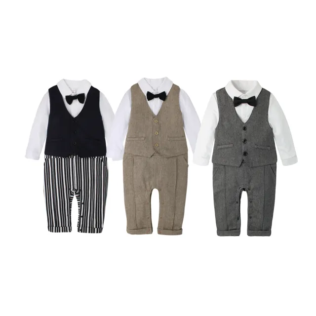 【Baby童衣】任選 吊帶假兩件背心紳士連身衣含帽子 3件套 60309(麻灰)