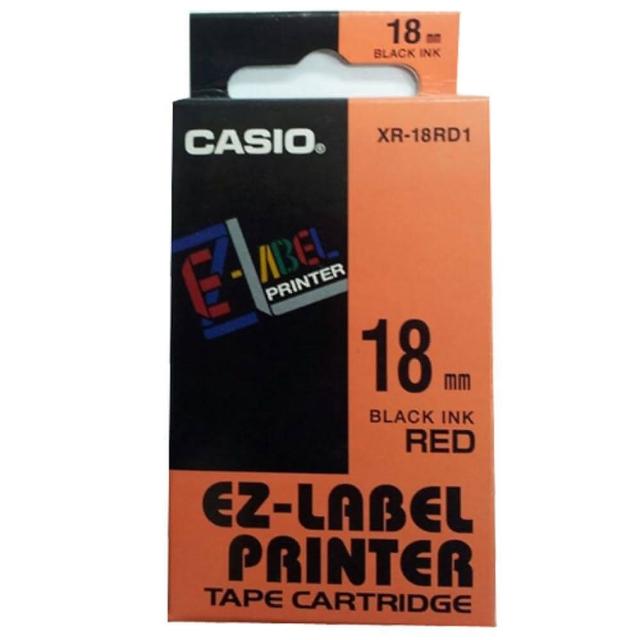 【CASIO 卡西歐】標籤機專用色帶-18mm紅底黑字(XR-18RD1)