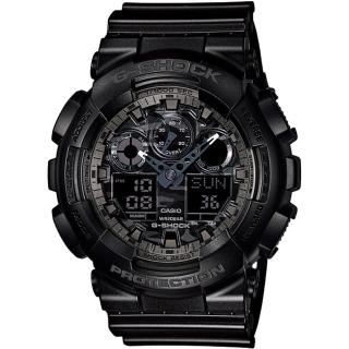 【CASIO 卡西歐】G-SHOCK系列 酷炫迷彩設計雙顯電子(黑/灰 GA-100CF-1A)