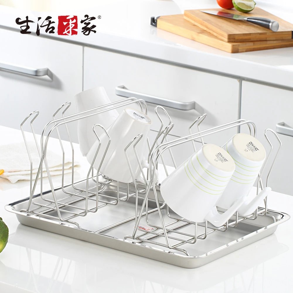 【生活采家】台灣製304不鏽鋼廚房12支瀝水杯架組_含瀝水盤(#27015)