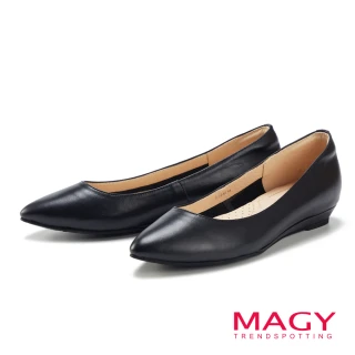 【MAGY】清新氣質款 親膚舒適尖頭平底鞋(黑色)