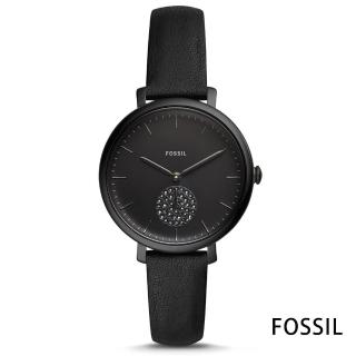 【FOSSIL】心機不敗小秒針水鑽真皮腕錶-黑x36mm(ES4490)