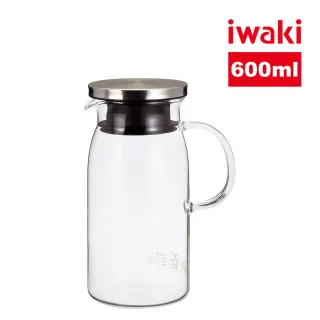 【iwaki】日本品牌不鏽鋼系列玻璃把手耐熱玻璃水壺(600ml)