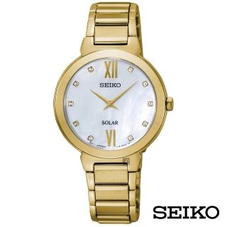 【SEIKO 精工】金采派對舞曲太陽能女錶-白貝面x30mm(SUP384P1)