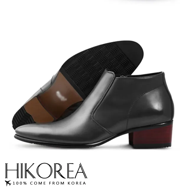 【HIKOREA】韓國空運/版型正常。穿搭神器4CM側拉鍊紳士高筒尖頭皮鞋(73-378共黑/現貨+預購)