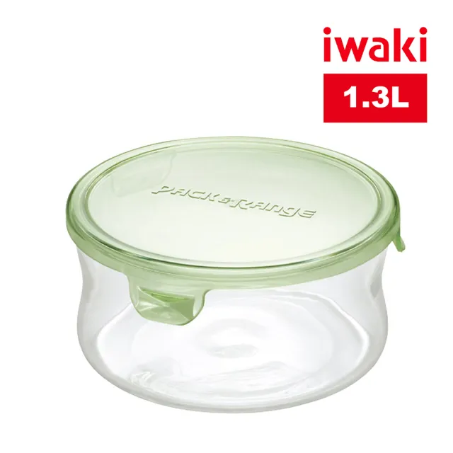 【iwaki】耐熱玻璃圓形微波保鮮盒1.3L(綠色)/