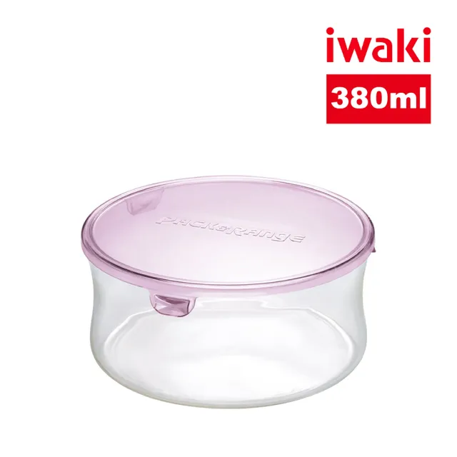 【iwaki】日本耐熱玻璃圓形微波保鮮盒380ml(粉色)/