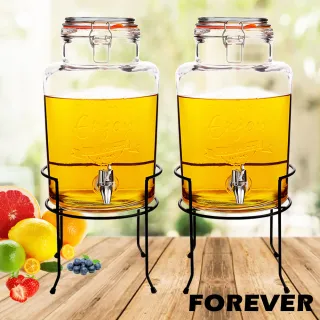 【日本FOREVER】夏天必備派對玻璃果汁飲料桶含桶架5L(雙入組)