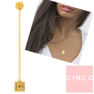 【CINCO】葡萄牙精品 DYLAN NECKLACE 925純銀鑲24K金硬幣項鍊 方形玫瑰款(925純銀)