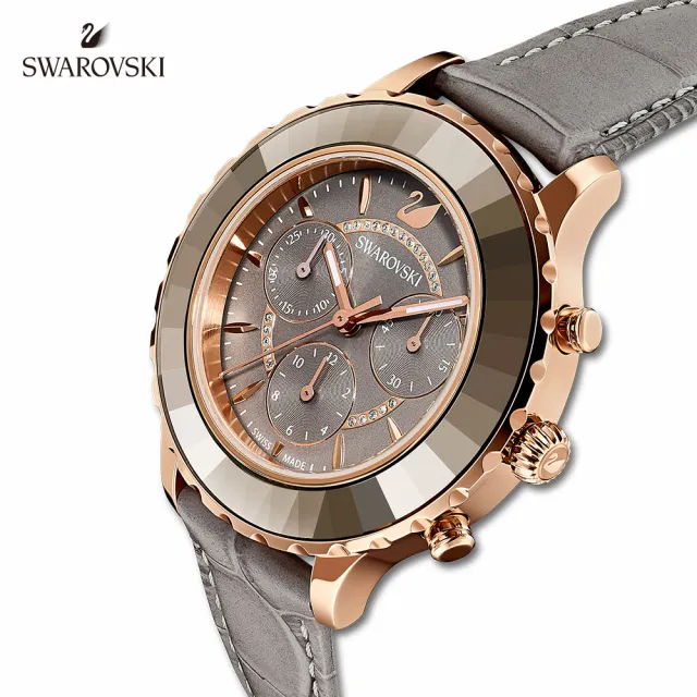 【SWAROVSKI 官方直營】Octea Lux Chrono 玫金色奢華深灰手錶 交換禮物