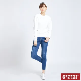 【5th STREET】女雙拉鍊厚長袖T恤-白色