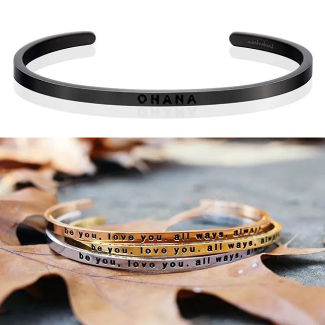 【MantraBand】美國悄悄話手環 OHANA 一輩子的家人與支持 夏威夷文版 新款灰銀手環(悄悄話手環)