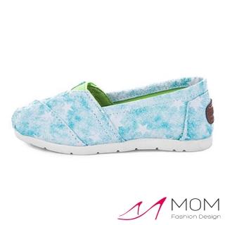【MOM】韓版休閒舒適帆布鞋 懶人樂福鞋 童鞋(雲彩星星藍)