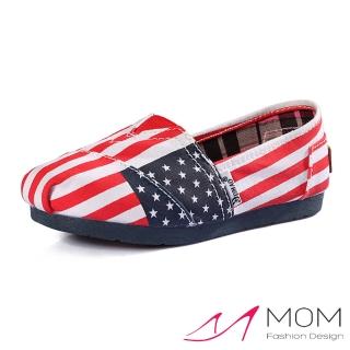 【MOM】美式潮流休閒舒適帆布鞋 懶人樂福鞋 親子童鞋(紅條星星)