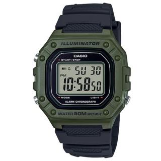 【CASIO 卡西歐】方形機能性運動電子錶-綠(W-218H-3A)