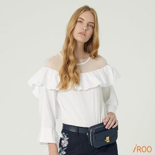 【iROO】荷葉透膚女人造型長袖上衣