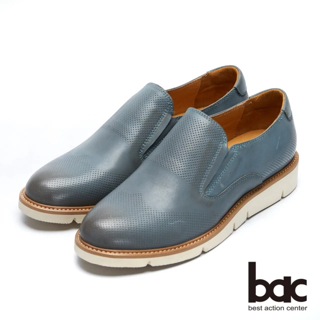 【bac】都會新秀 - 擦色感中性風格沖孔深口平底鞋(藍色)