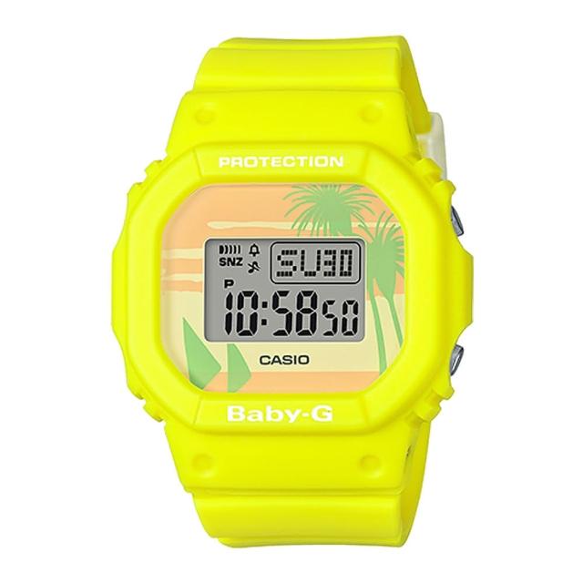 【CASIO 卡西歐】BABY-G 海灘風情電子錶 橡膠錶帶 螢光黃 防水200米(BGD-560BC-9)