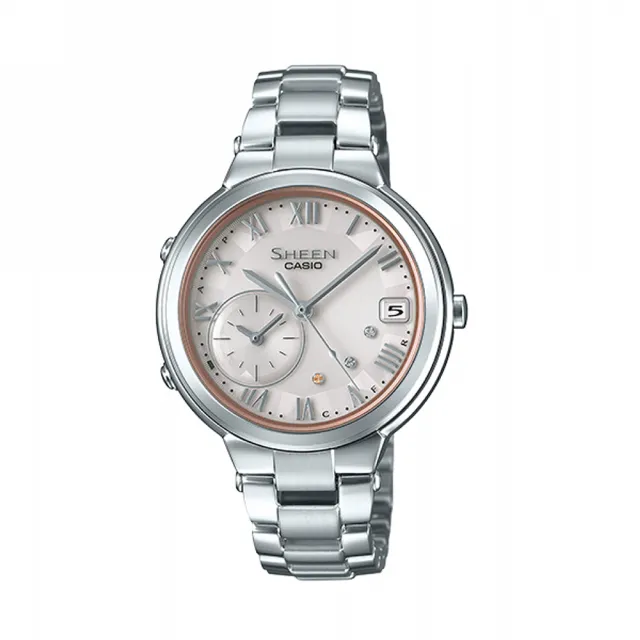 【CASIO 卡西歐】SHEEN 藍牙智慧型腕錶系列/35mm/銀x玫瑰金(SHB-200AD-4A)