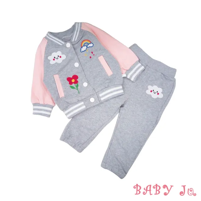 【BABY Ju 寶貝啾】大自然彩虹雲朵兩件套裝(灰色 / 粉色  外套+長褲)